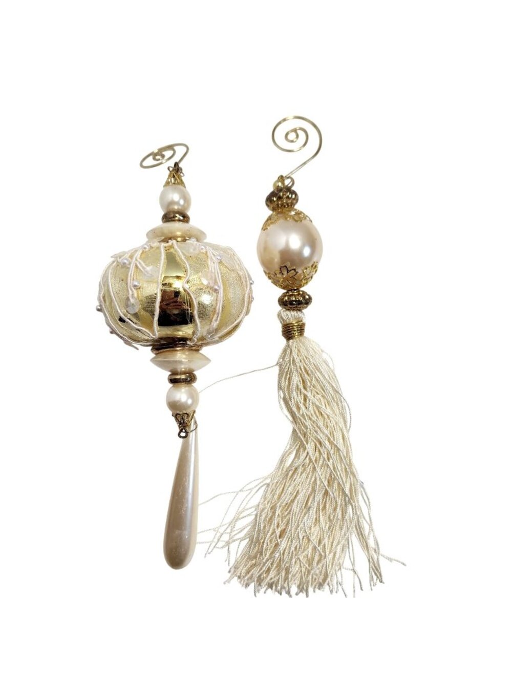 Gold Pearl Ornate Ornaments 2 of Set Tassel Lace Tree Ornaments European Style